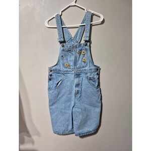 Paris Sport Club Vintage Sunflower Denim Overall Shorts Light Wash Womens 10